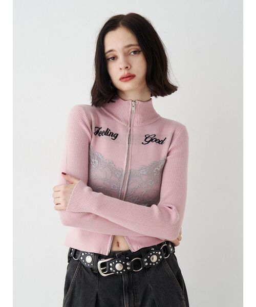 jouetie（ジュエティ）の「レースドッキングジップニット（ニット/セーター・レディース・ピンク/ブラック/グレー・MEDIUM）」の19枚目の写真