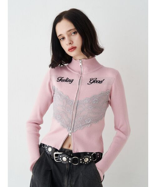 jouetie（ジュエティ）の「レースドッキングジップニット（ニット/セーター・レディース・ピンク/ブラック/グレー・MEDIUM）」の18枚目の写真