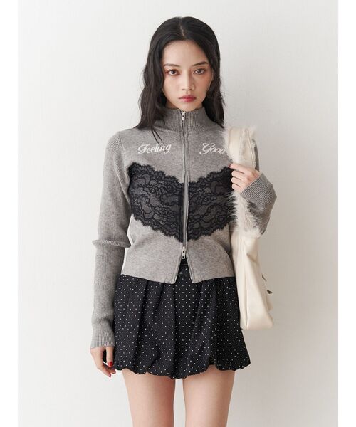 セール】レースドッキングジップニット（ニット/セーター）｜jouetie