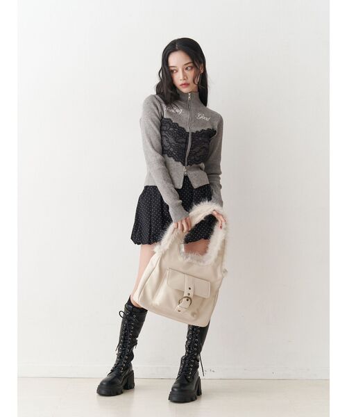 jouetie（ジュエティ）の「レースドッキングジップニット（ニット/セーター・レディース・ピンク/ブラック/グレー・MEDIUM）」の12枚目の写真