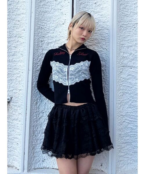 jouetie（ジュエティ）の「レースドッキングジップニット（ニット/セーター・レディース・ピンク/ブラック/グレー・MEDIUM）」の11枚目の写真