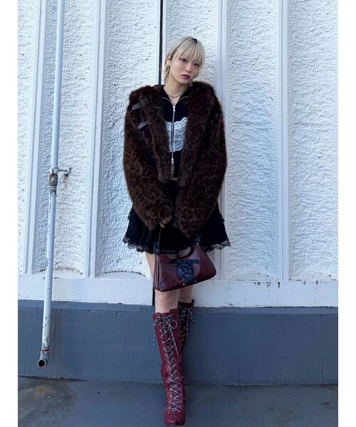 jouetie（ジュエティ）の「レースドッキングジップニット（ニット/セーター・レディース・ピンク/ブラック/グレー・MEDIUM）」の10枚目の写真