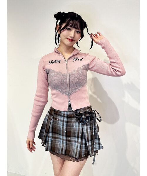 セール】レースドッキングジップニット（ニット/セーター）｜jouetie