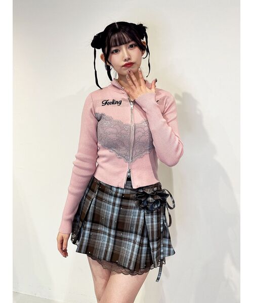 レースドッキングジップニット（ニット/セーター）｜jouetie