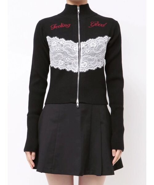 jouetie（ジュエティ）の「レースドッキングジップニット（ニット/セーター・レディース・ピンク/ブラック/グレー・MEDIUM）」の5枚目の写真