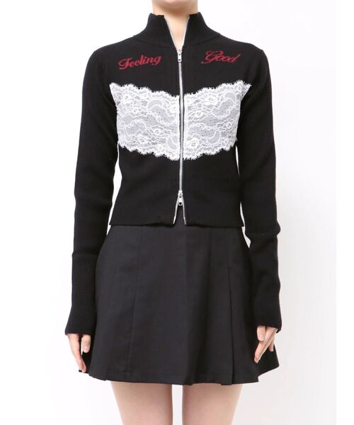 セール】レースドッキングジップニット（ニット/セーター）｜jouetie