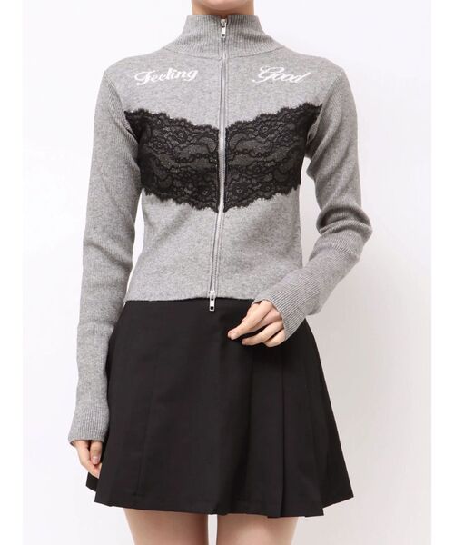 セール】レースドッキングジップニット（ニット/セーター）｜jouetie