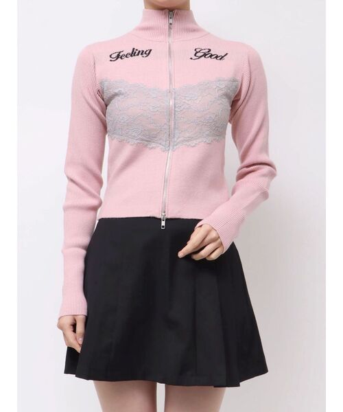 セール】レースドッキングジップニット（ニット/セーター）｜jouetie