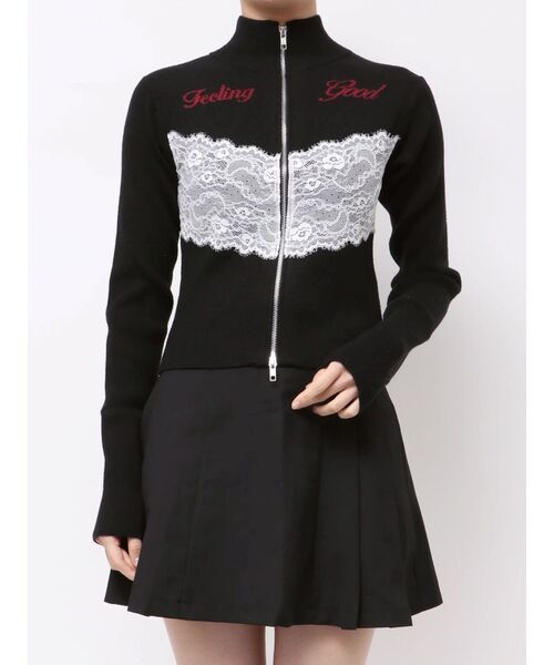 レースドッキングジップニット（ニット/セーター）｜jouetie