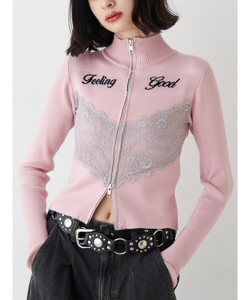 セール】レースドッキングジップニット（ニット/セーター）｜jouetie