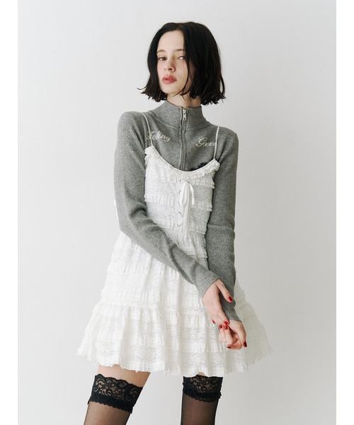 レースドッキングジップニット（ニット/セーター）｜jouetie