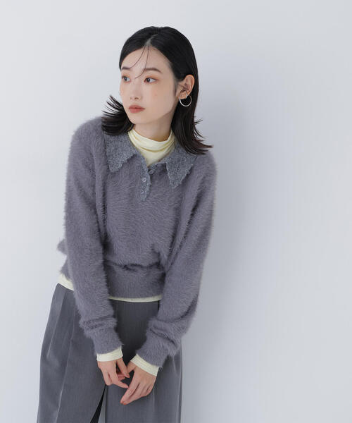 NATURAL BEAUTY BASIC(ナチュラルビューティーベーシック)の「◇シャギーポロニット(ニット/セーター・レディース・ブルー/グレー/オフホワイト・FREE)」の6枚目の写真