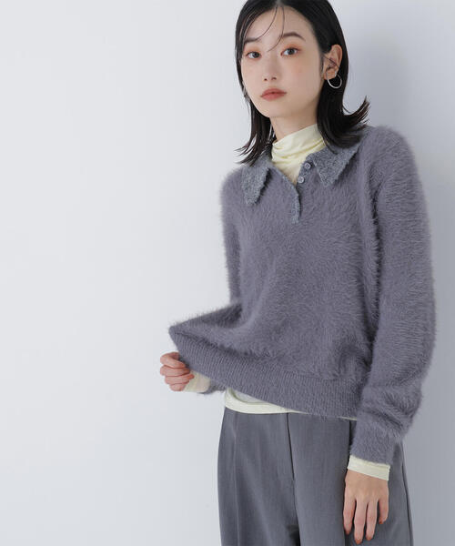 NATURAL BEAUTY BASIC(ナチュラルビューティーベーシック)の「◇シャギーポロニット(ニット/セーター・レディース・ブルー/グレー/オフホワイト・FREE)」の3枚目の写真