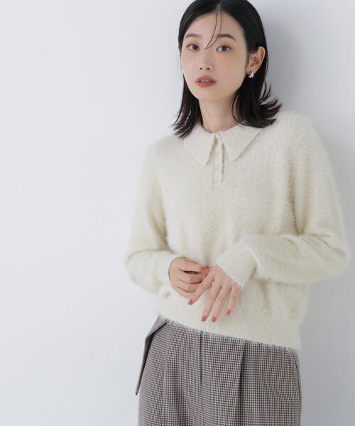 NATURAL BEAUTY BASIC(ナチュラルビューティーベーシック)の「◇シャギーポロニット(ニット/セーター・レディース・ブルー/グレー/オフホワイト・FREE)」の2枚目の写真