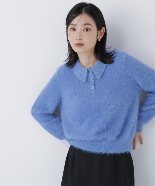 NATURAL BEAUTY BASIC(ナチュラルビューティーベーシック)の「◇シャギーポロニット(ニット/セーター・レディース・ブルー/グレー/オフホワイト・FREE)」の1枚目の写真