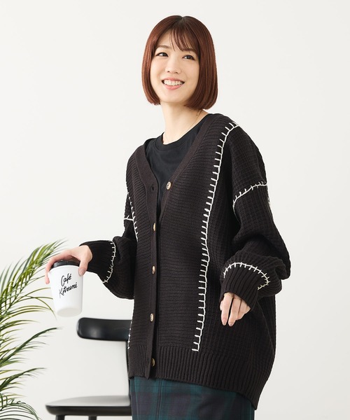 fort point（フォーポイント）の「【C-FORT POINT/フォートポイント】ブランケットステッチ Vネックロングカーディガン（カーディガン/ボレロ・レディース・ブラック/アイボリー/オレンジ/ダークブルー・FREE）」の17枚目の写真