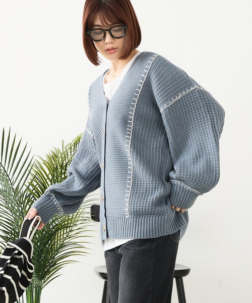 fort point（フォーポイント）の「【C-FORT POINT/フォートポイント】ブランケットステッチ Vネックロングカーディガン（カーディガン/ボレロ・レディース・ブラック/アイボリー/オレンジ/ダークブルー・FREE）」の14枚目の写真