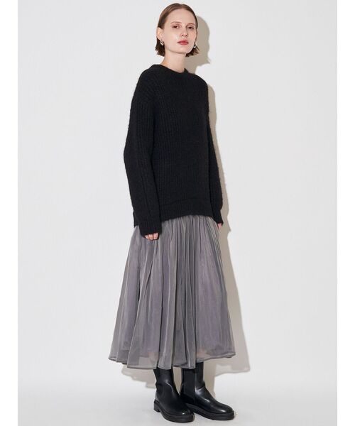 エレンディーク ELENDEEK ワンピース ニット ハイネック 長袖 ロング F グレー ベージュ /KH ●D レディース ELENDEEK エレンディーク ウールコットンブレンド リブニット