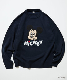 FREAK'S STORE | 限定展開 【Disney / ディズニー / ミッキーマウス】リラックスフィット ジャガード クルーネック ニット / MICKY FACE(ニット/セーター)