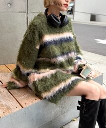 w closet | ボーダーシャギーニット(ニット/セーター)