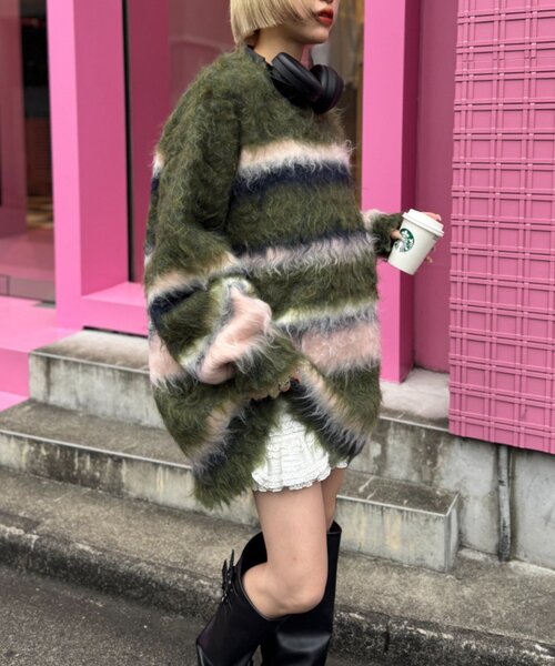 ボーダーシャギーニット（ニット/セーター）｜w closet（ダブル