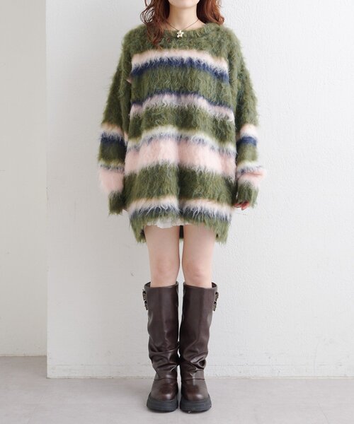 ボーダーシャギーニット（ニット/セーター）｜w closet（ダブル