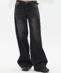 MOAA（モア）の「Sand fade Wide Jeans (BLACK)（デニムパンツ）」