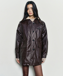 MIDI HALF LEATHER PADDING JACKET_BROWN