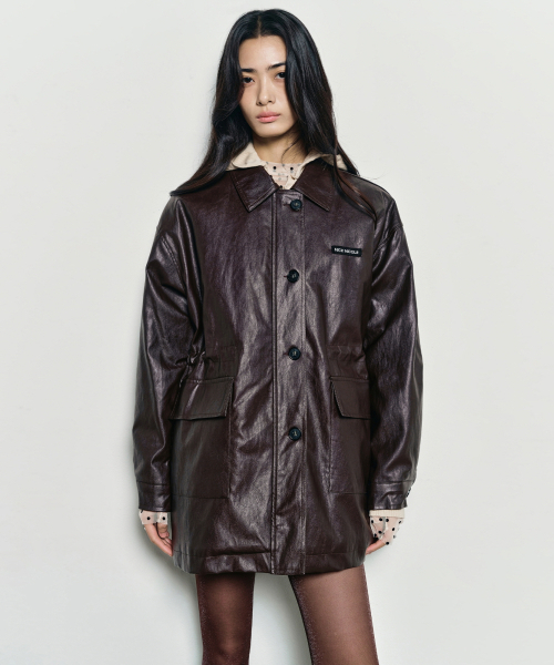 NICK&NICOLE(ニックアンドニコール)の「MIDI HALF LEATHER PADDING JACKET_BROWN(ダウンジャケット/コート・レディース・その他・FREE)」の1枚目の写真