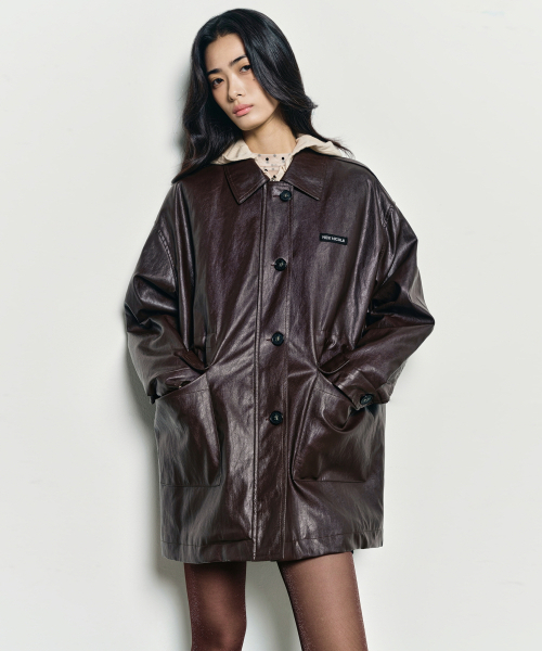 NICK&NICOLE(ニックアンドニコール)の「MIDI HALF LEATHER PADDING JACKET_BROWN(ダウンジャケット/コート・レディース・その他・FREE)」の2枚目の写真