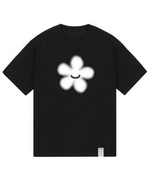 [ユニセックス]シルエットフラワースマイル半袖Tシャツ_ブラック