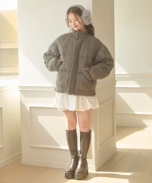 【Ambre Neige】volume knit padded jacket Ambre Neige（アンブルネージュ） ブルゾン アウター volume knit