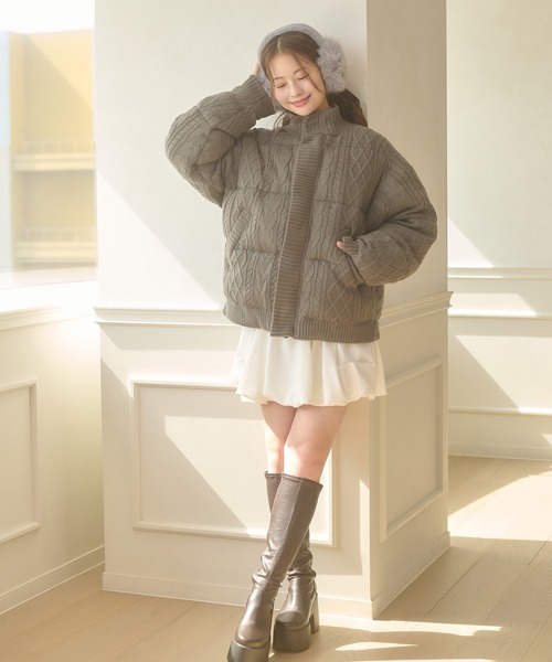 ボリュームニットナカワタジャケット ホワイト / ダウンジャケット アイボリー セール】volume knit padded jacket / ボリュームニットナカワタ