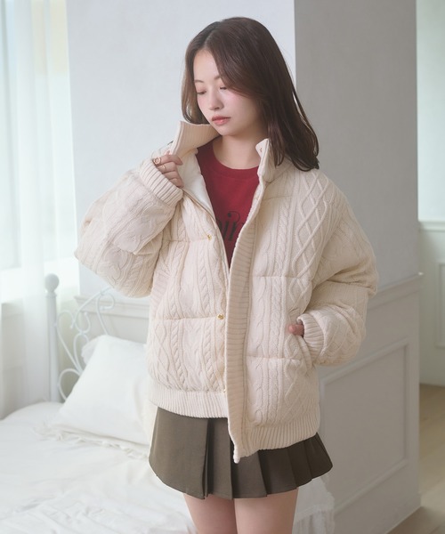 Ambre Neige（アンブルネージュ）の「volume knit padded jacket / ボリュームニットナカワタジャケット（ブルゾン・レディース・アイボリー/ダークブラウン/チャコールグレー・FREE）」の14枚目の写真