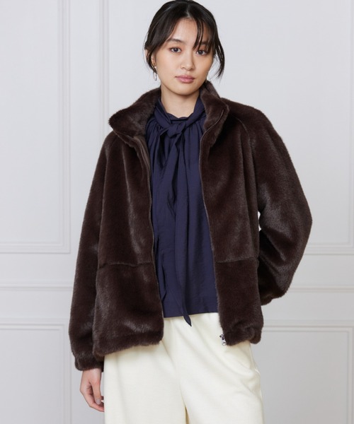LE SOUK(ルスーク)の「フェイクファースタンドブルゾン(ブルゾン・レディース・グレー/ダークブラウン・フリー)」の1枚目の写真