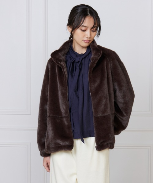 LE SOUK(ルスーク)の「フェイクファースタンドブルゾン(ブルゾン・レディース・グレー/ダークブラウン・フリー)」の16枚目の写真