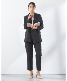 SUIT SELECT（スーツセレクト）の「【すぐ着られるパンツ裾上げ済仕様】【おうちで洗えるストレッチスーツ】【秋冬】4釦1掛ダブル パンツスーツ/ストライプ/ウエストシャーリング/「4S」（スーツセット）」