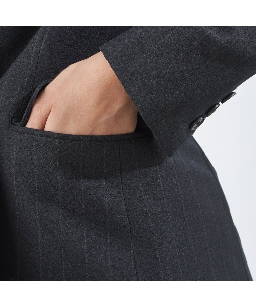 【すぐ着られるパンツ裾上げ済仕様】【おうちで洗えるストレッチスーツ】【秋冬】4釦1掛ダブル パンツスーツ/ストライプ/ウエストシャーリング/「4S」