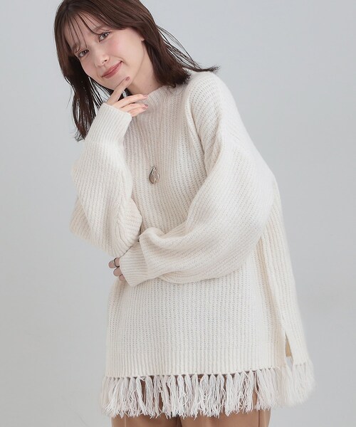 セール】【S-LL】1枚でサマ見え 裾フリンジニット（ニット/セーター