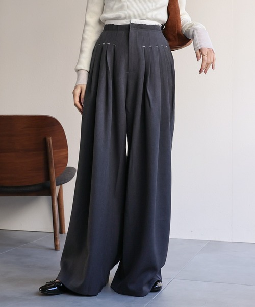 sakishimatokyo（サキシマトーキョー）の「ダブルウエストタックワイドパンツ（その他パンツ・レディース・ブラック/ブラウン/チャコール・S/M）」の3枚目の写真