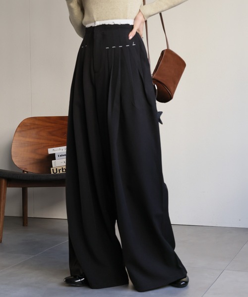 sakishimatokyo（サキシマトーキョー）の「ダブルウエストタックワイドパンツ（その他パンツ・レディース・ブラック/ブラウン/チャコール・S/M）」の2枚目の写真