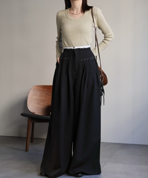 sakishimatokyo（サキシマトーキョー）の「ダブルウエストタックワイドパンツ（その他パンツ・レディース・ブラック/ブラウン/チャコール・S/M）」の12枚目の写真
