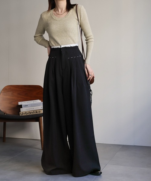 sakishimatokyo（サキシマトーキョー）の「ダブルウエストタックワイドパンツ（その他パンツ・レディース・ブラック/ブラウン/チャコール・S/M）」の13枚目の写真