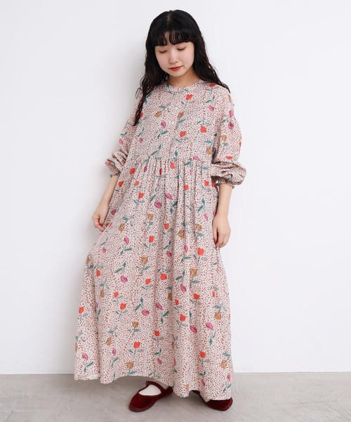 l'atelier du savon(アトリエドサボン)の「ちぎり絵のチューリッププリント ギャザーワンピース(ワンピース・レディース・レッド/グリーン・FREE)」の20枚目の写真