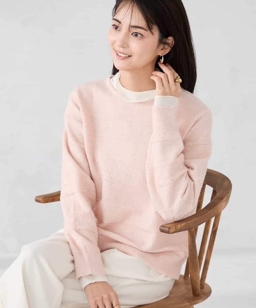 a.v.v(アーヴェヴェ)の「スパンコールボーダーニット(ニット/セーター・レディース・ライトピンク/グレー・38/40)」の4枚目の写真