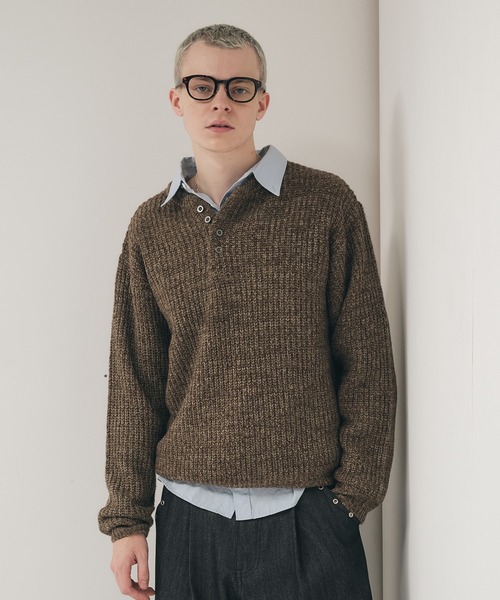 Melange Henry Neck Knit / メランジヘンリーネックニット（ニット