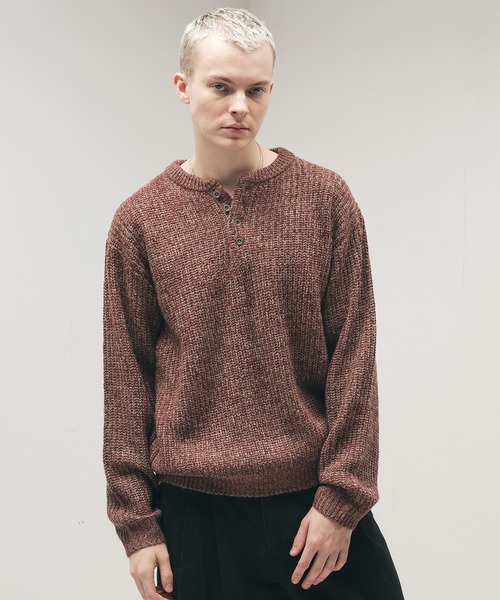 ヘイテン様用　ニット セール】Melange Henry Neck Knit / メランジヘンリーネックニット
