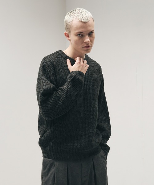 セール】Melange Henry Neck Knit / メランジヘンリーネックニット