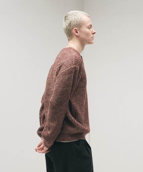 セール】Melange Henry Neck Knit / メランジヘンリーネックニット