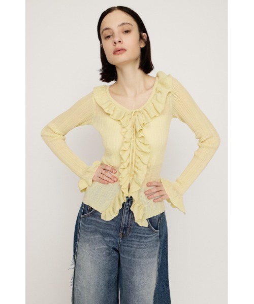 SLY（スライ）の「【2026SS新作】FRONT FRILL KNIT TOPS フロントフリル ニットトップス 冬服 春服（ニット/セーター・レディース・ライトブラック/ライトピンク/アイボリー/ライトイエロー・FREE）」の6枚目の写真